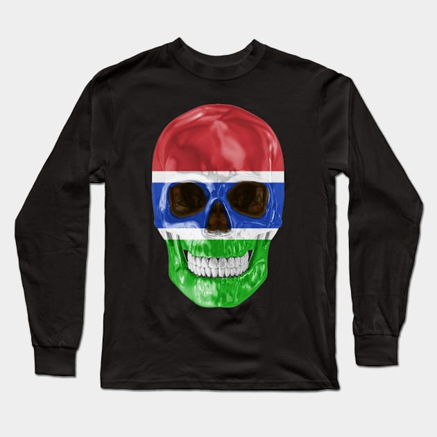 Gambia Flag Skull - Gift for Gambian With Roots From Gambia Long Sleeve T-Shirt by Country Flags